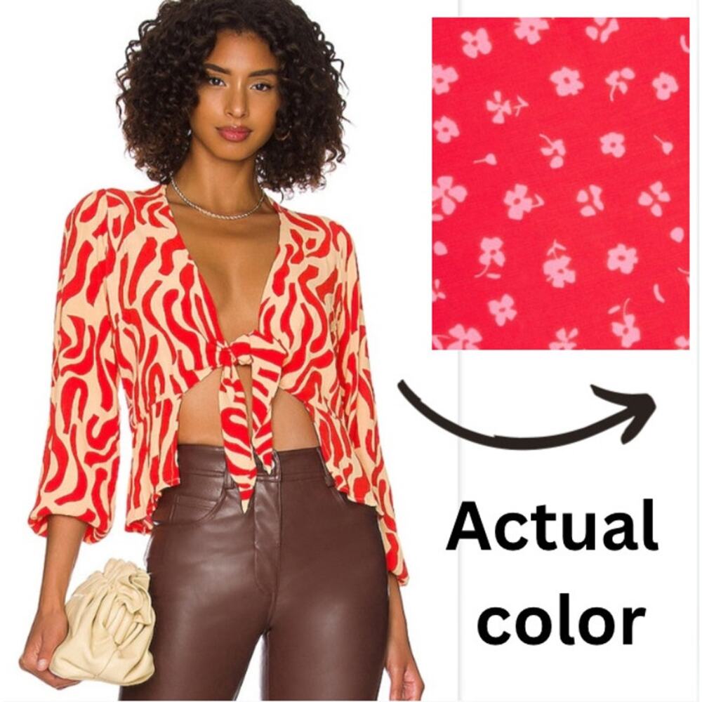 NWT Faithfull The Brand Sarin Tie Front Top Red RARE print Sunset Floral Sz S